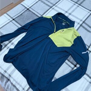 Men's Navy and Lime Green Quarter-Zip Shirt